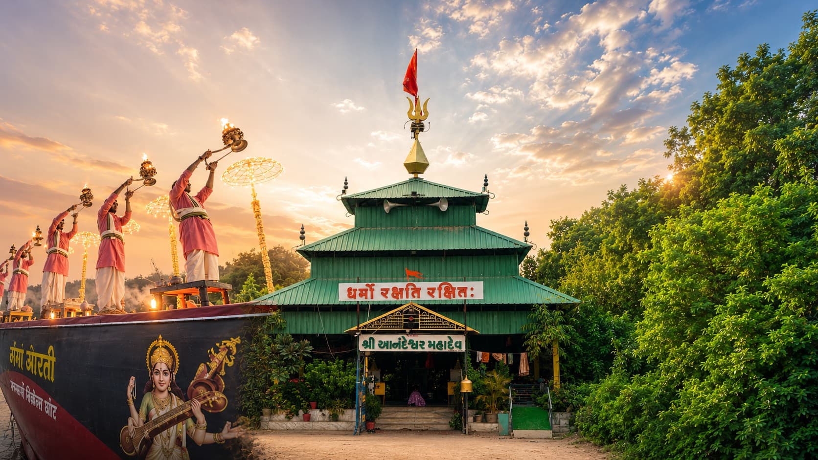 Sandhya aarti at Shree Anandeshwar Mahadev Temple, Patan, at sunset